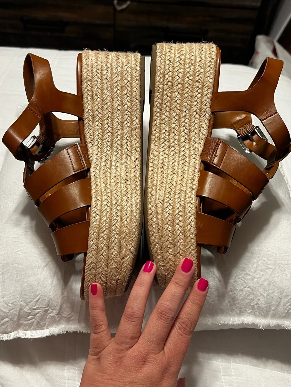 Marc Fisher Joven Espadrille Wedge Sandals in brown leather | Women’s 9.5